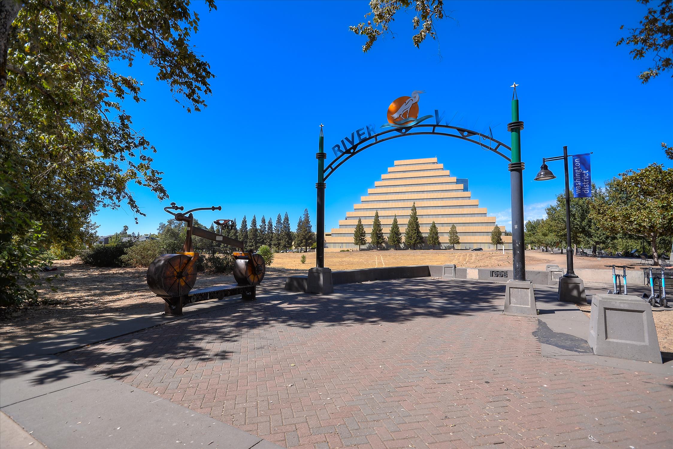 A large sculpture in a park.