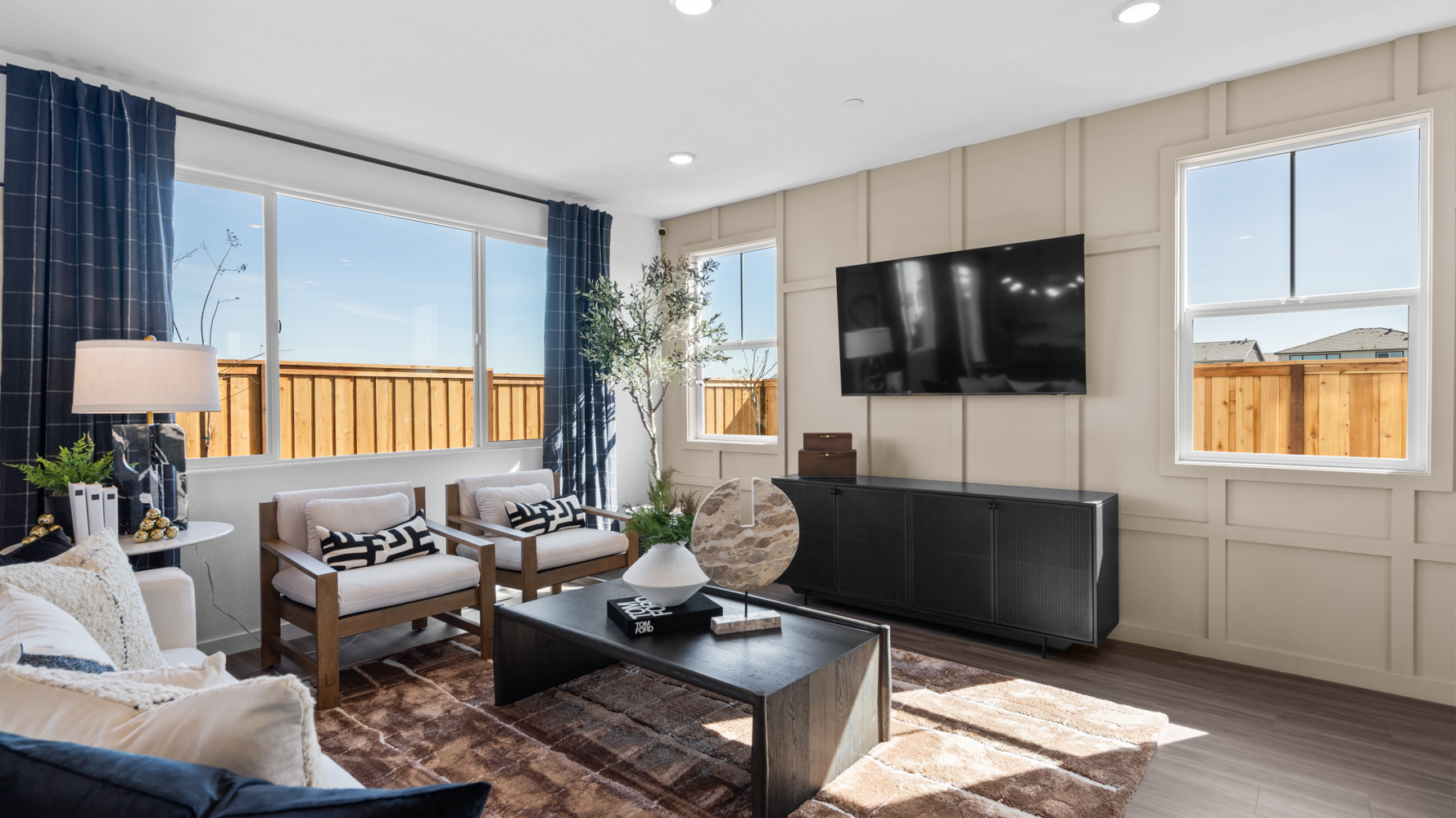 A living room with a tv and couches.