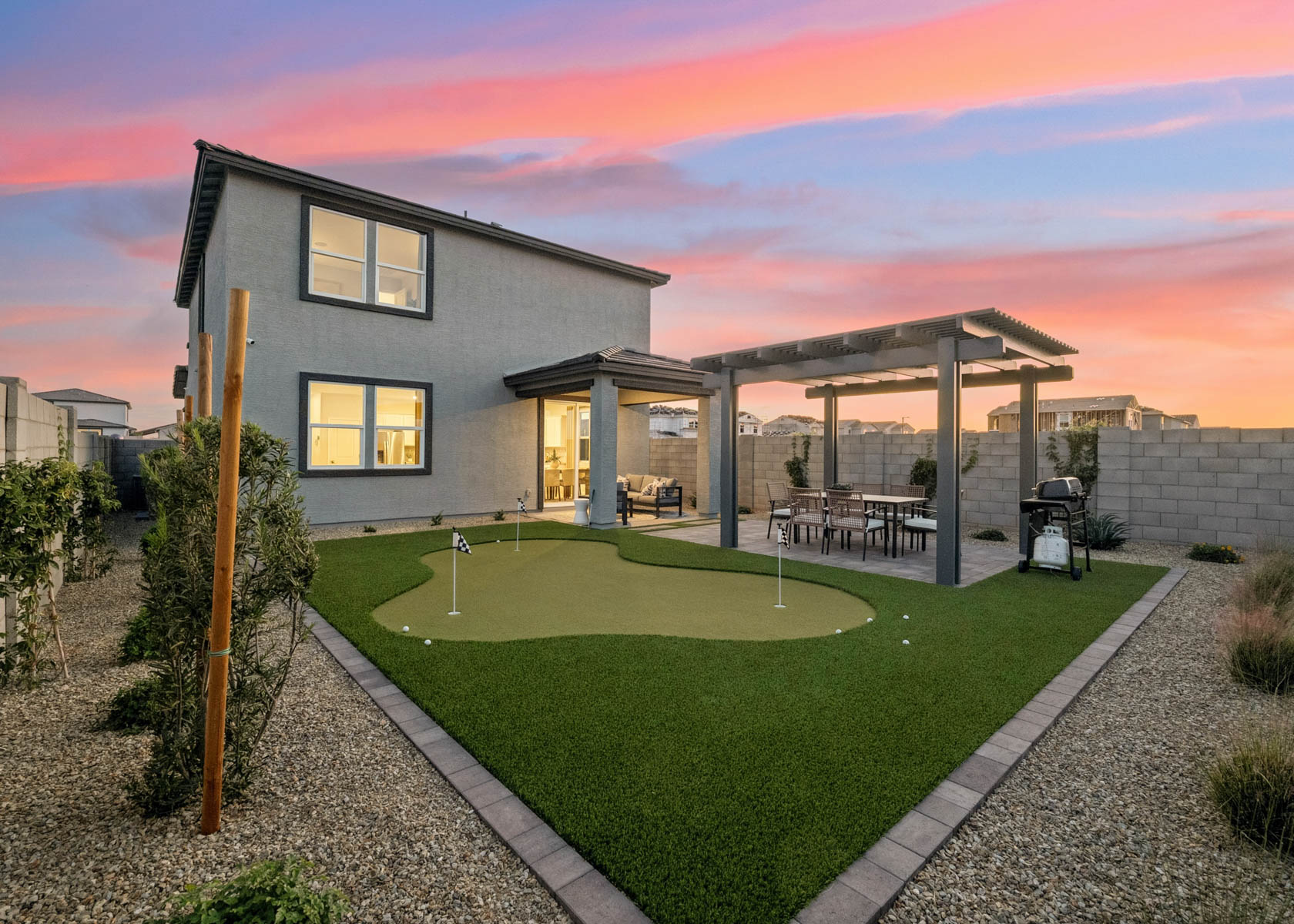 A house with a pool.