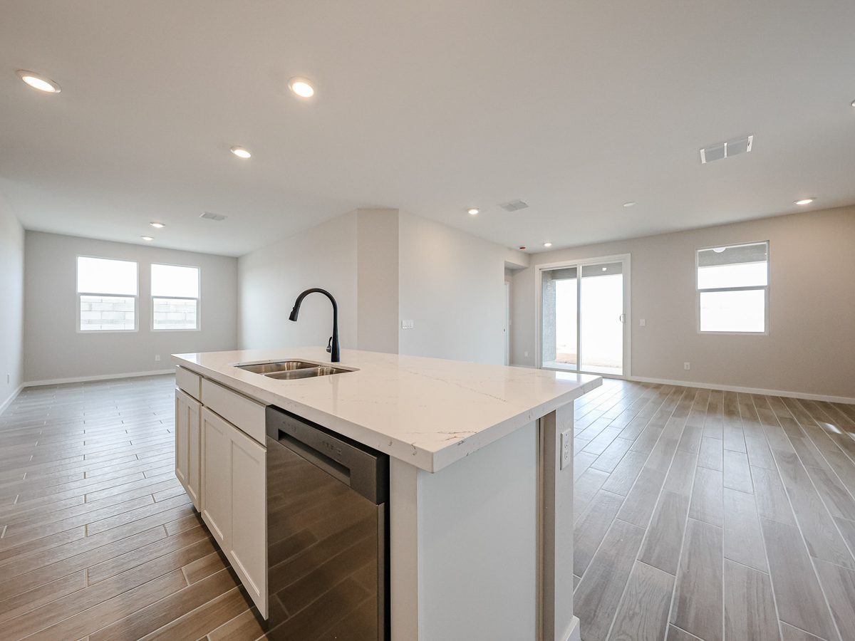 A kitchen with a large island.