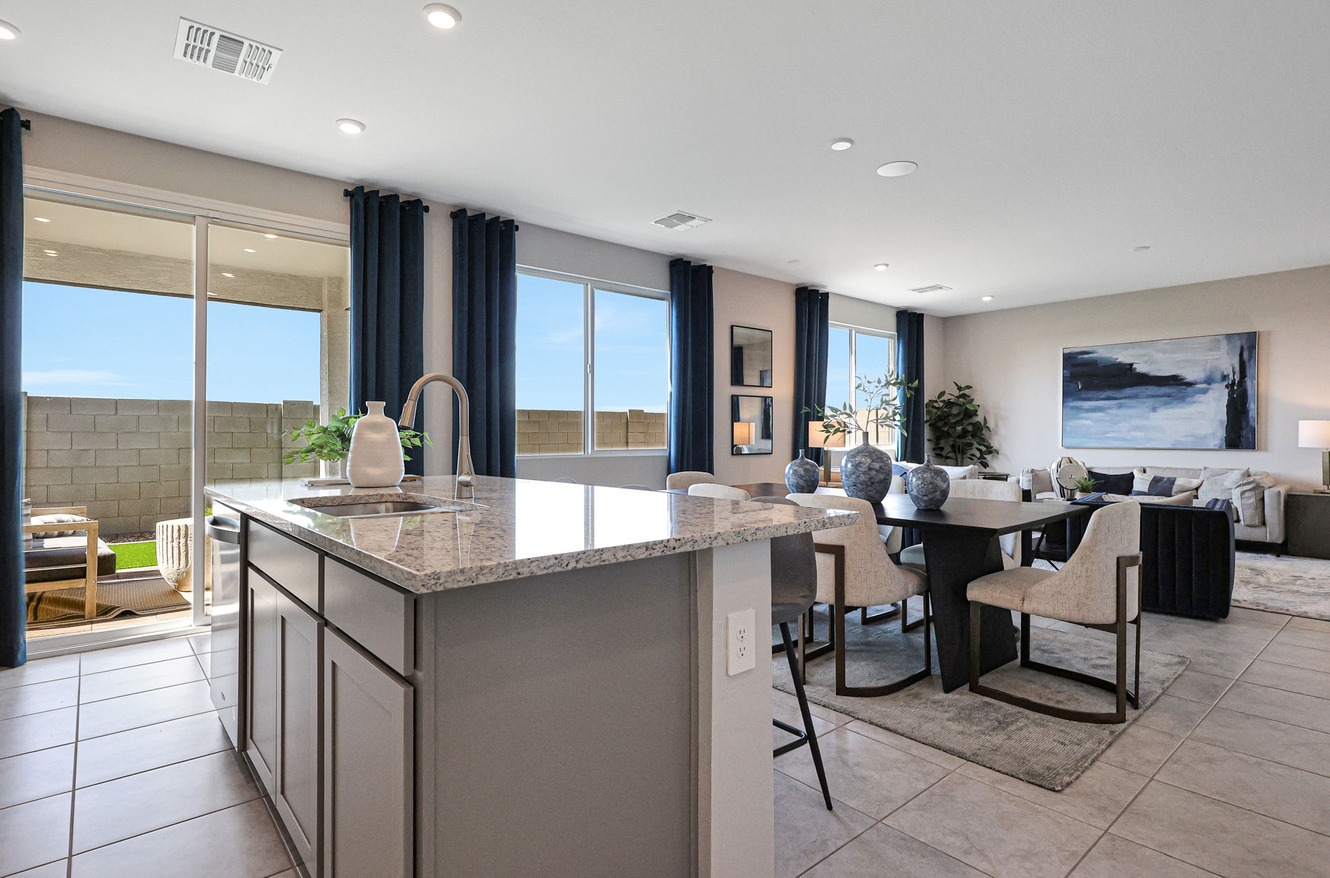 A kitchen with a large island.