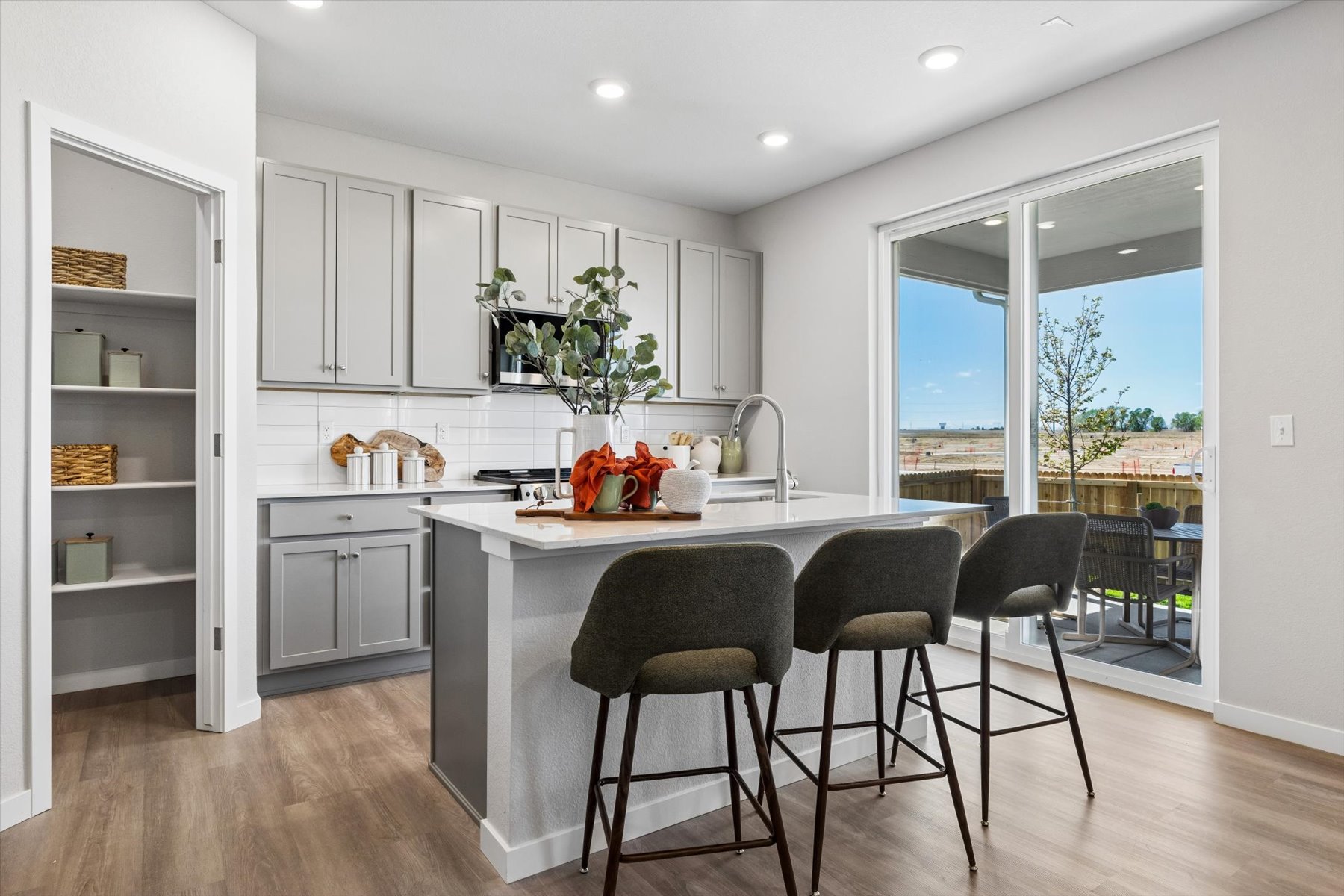 A kitchen with a large island.