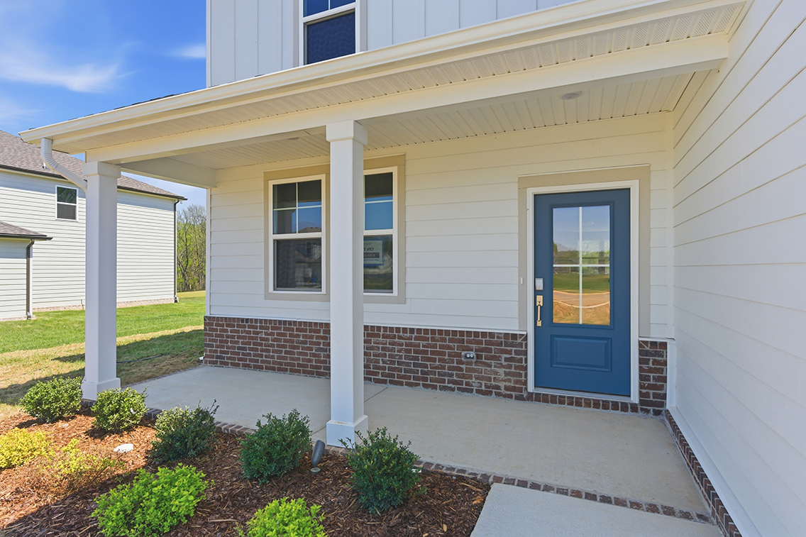 A house with a blue door.