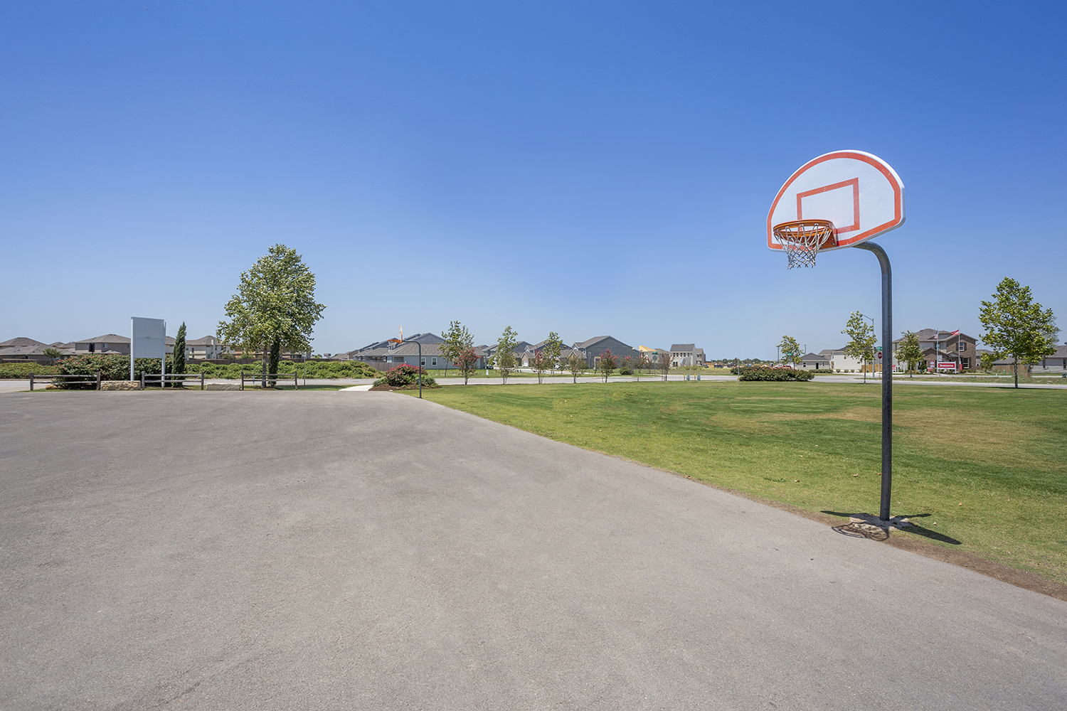 Basketball hoop on a road.