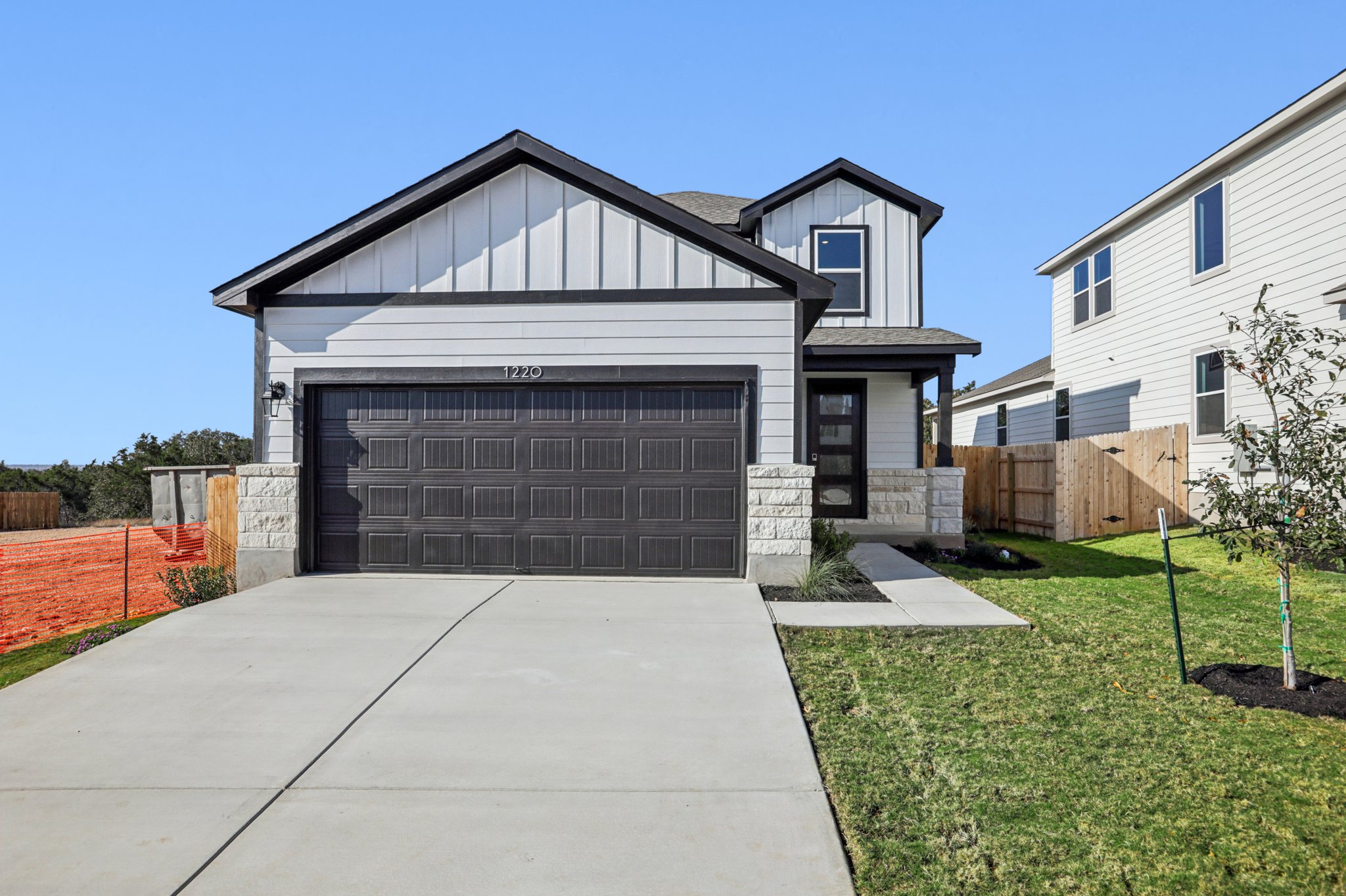A building with a garage.