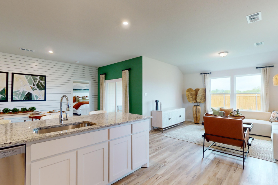 A kitchen with a large island.