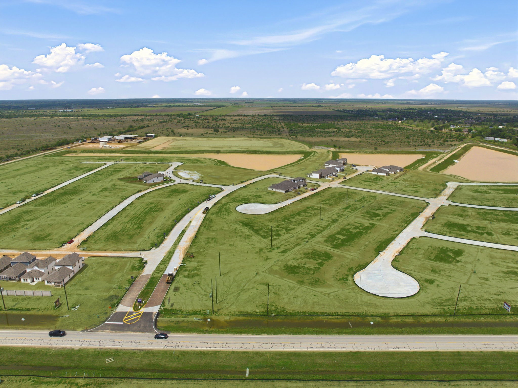 An aerial view of a green landscape.