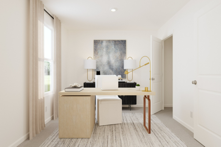 A room with a desk and a lamp.